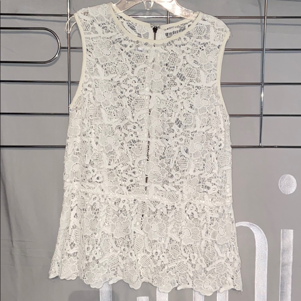 EUC CAbi White Lace Sleeveless Blouse, size Large